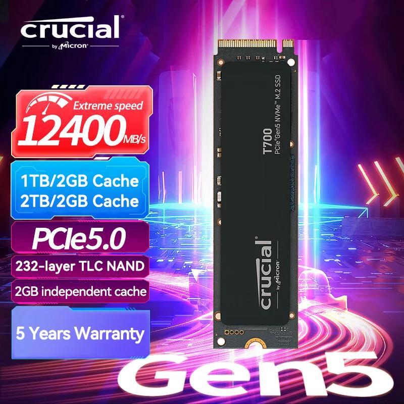 Crucial T700 M2 SSD 1TB 2TB PCIe 5.0 NVMe M.2 SSD, ִ 12400 Mbs, ÷̼̽ 5 HP AUSU Ʈ ũž PC ָ Ʈ ̺